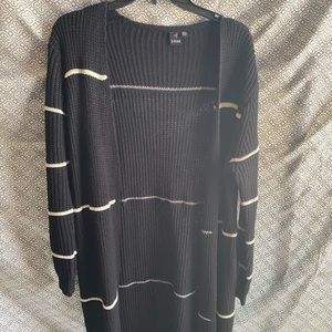 Black and whites striped longline knit cardigan